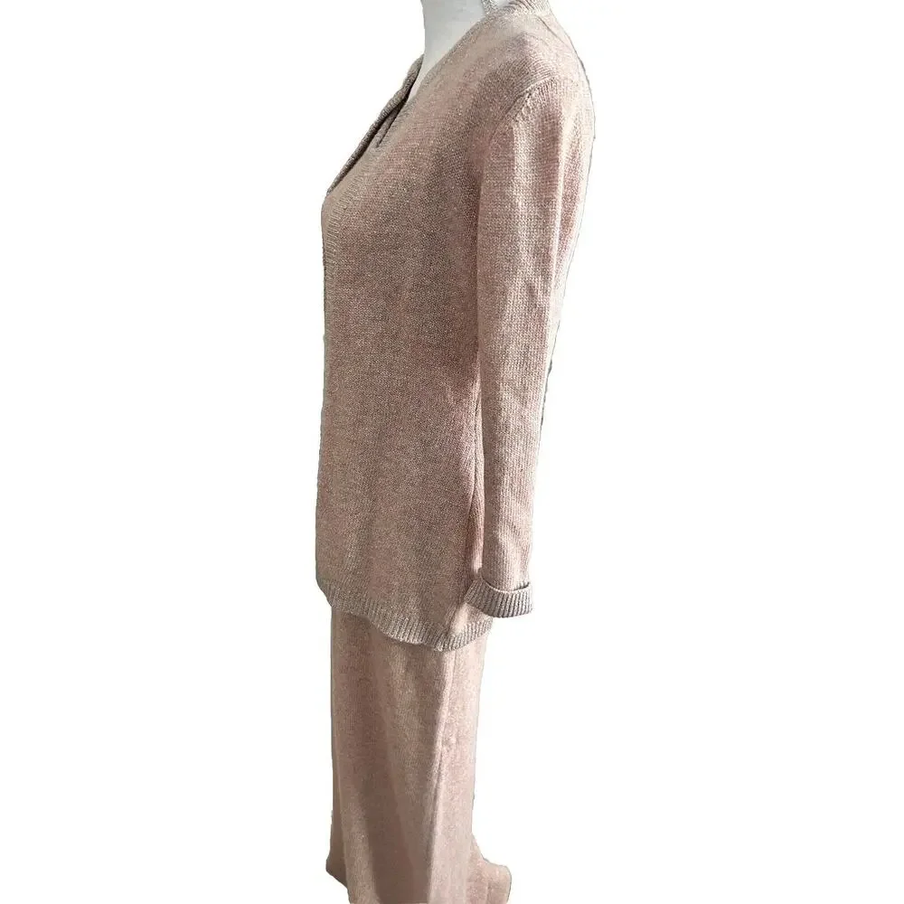 ANNE FOGARTY Vintage 1970s Metallic Knit Sweater Maxi Dress and Cardigan Set MED